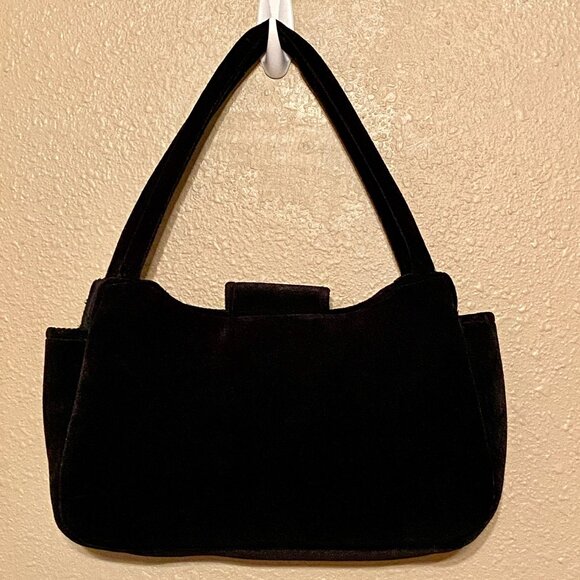 Winter Snowman & Christmas Tree Decorated Velvet Purse Handbag Black Beaded - Picture 2 of 12